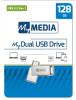 Pendrive, 128GB, USB 3.2 Gen1 + USB-C, alumínium ház, MYMEDIA 